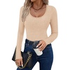 image:imageEkouaer Womens Scoop Neck Shirts Long Sleeve Top Basic Ribbed Tee Lightweight Thermal Undershirt Slim Fit Pullover SweaterSkin Color