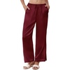 image:imageEkouaer Womens Silk Satin Pajama Pants Casual Comfy Sleep Pants Pocketed Elastic Waist Wide Leg Pj Bottoms with Lace TrimWine Red