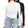 image:imageEkouaer Womens Turtleneck Long Sleeve Shirts Slim Fit Thermal Underwear Tops Lightweight Pullover TeesBlackWhite