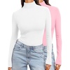image:imageEkouaer Womens Turtleneck Long Sleeve Shirts Slim Fit Thermal Underwear Tops Lightweight Pullover TeesWhitePink