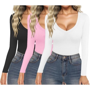 image:imageEkouaer 3 Pack Long Sleeve Shirts for Women Deep V Neck Basic Thermal Tops Base Layer Undershirts XSXXLBlackWhitePink