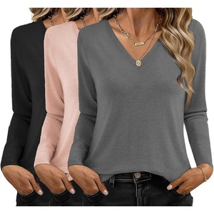 image:imageEkouaer 3 Pack Long Sleeve Shirts for Women V Neck T Shirt Fall Casual Tops Basic Base Layer Undershirts Tees 2025 SXXLBlackBeigeGray