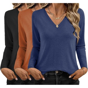 image:imageEkouaer 3 Pack Long Sleeve Shirts for Women V Neck T Shirt Fall Casual Tops Basic Base Layer Undershirts Tees 2025 SXXLBlackBlueCaramel