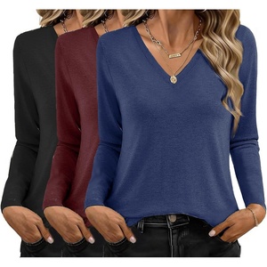 image:imageEkouaer 3 Pack Long Sleeve Shirts for Women V Neck T Shirt Fall Casual Tops Basic Base Layer Undershirts Tees 2025 SXXLBlackBlueWine Red