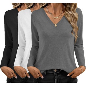 image:imageEkouaer 3 Pack Long Sleeve Shirts for Women V Neck T Shirt Fall Casual Tops Basic Base Layer Undershirts Tees 2025 SXXLBlackWhiteGray