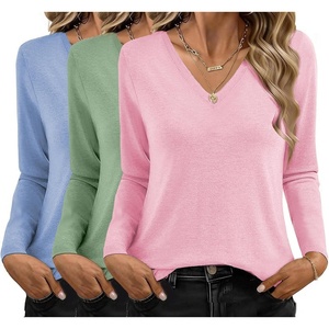 image:imageEkouaer 3 Pack Long Sleeve Shirts for Women V Neck T Shirt Fall Casual Tops Basic Base Layer Undershirts Tees 2025 SXXLLight BlueGreenPink