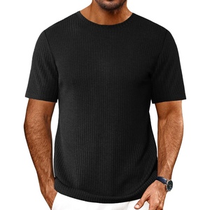 image:imageEkouaer Mens Knit TShirts Short Sleeve Casual Ribbed Shirts Lightweight Crewneck Tees Stretchy Undershirts SXXLBlack