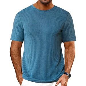 image:imageEkouaer Mens Knit TShirts Short Sleeve Casual Ribbed Shirts Lightweight Crewneck Tees Stretchy Undershirts SXXLBlue