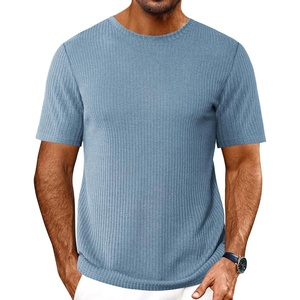 image:imageEkouaer Mens Knit TShirts Short Sleeve Casual Ribbed Shirts Lightweight Crewneck Tees Stretchy Undershirts SXXLLight Blue