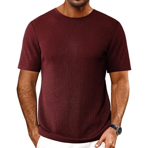 image:imageEkouaer Mens Knit TShirts Short Sleeve Casual Ribbed Shirts Lightweight Crewneck Tees Stretchy Undershirts SXXLWine Red