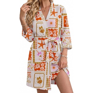 image:imageEkouaer Robes for Women Lightweight Waffle Bath Robe Soft Floral Ladies Sleepwear Loungewear SXXLBeigenature Printed