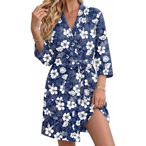 image:imageEkouaer Robes for Women Lightweight Waffle Bath Robe Soft Floral Ladies Sleepwear Loungewear SXXLDeep Bluefloral