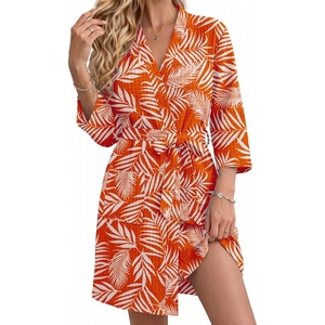 image:imageEkouaer Robes for Women Lightweight Waffle Bath Robe Soft Floral Ladies Sleepwear Loungewear SXXLOrangepalm Leaf