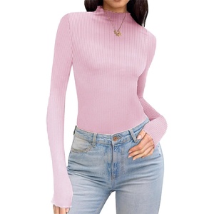image:imageEkouaer Thermal Turtleneck Shirt Women Ribbed Long Sleeve Mock Neck Tops Slim Fit Lettuce Trim Base LayerPink