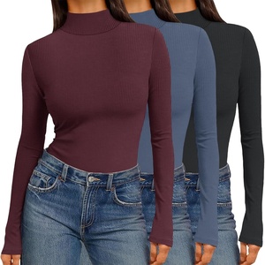 image:imageEkouaer Women 3 Pack Turtleneck Shirts Ribbed Thermal Underwear Tops Lightweight Long Sleeve Layer Tees Basic Pullover BlouseBlackBlue GreyDark Red