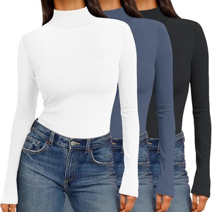 image:imageEkouaer Women 3 Pack Turtleneck Shirts Ribbed Thermal Underwear Tops Lightweight Long Sleeve Layer Tees Basic Pullover BlouseBlackBlue GreyWhite