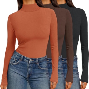 image:imageEkouaer Women 3 Pack Turtleneck Shirts Ribbed Thermal Underwear Tops Lightweight Long Sleeve Layer Tees Basic Pullover BlouseBlackBrownCaramel