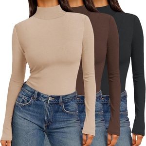 image:imageEkouaer Women 3 Pack Turtleneck Shirts Ribbed Thermal Underwear Tops Lightweight Long Sleeve Layer Tees Basic Pullover BlouseBlackBrownKhaki