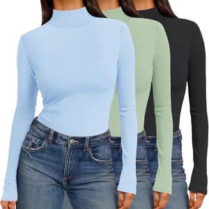 image:imageEkouaer Women 3 Pack Turtleneck Shirts Ribbed Thermal Underwear Tops Lightweight Long Sleeve Layer Tees Basic Pullover BlouseBlackLight GreenLight Blue