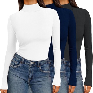 image:imageEkouaer Women 3 Pack Turtleneck Shirts Ribbed Thermal Underwear Tops Lightweight Long Sleeve Layer Tees Basic Pullover BlouseBlackWhiteNavy Blue
