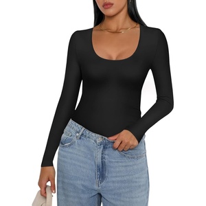 image:imageEkouaer Women Long Sleeve Shirt Scoop Neck Tops Slim Fit Basic Top Thermal Undershirts Base Layer TeeBlack