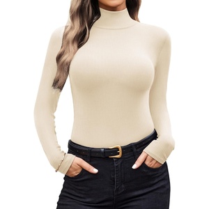 image:imageEkouaer Women Turtleneck Shirt Long Sleeve Layer Tops Basic Ribbed Tees Soft Stretch Thermal Undershirts Lightweight BlouseBeige