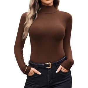 image:imageEkouaer Women Turtleneck Shirt Long Sleeve Layer Tops Basic Ribbed Tees Soft Stretch Thermal Undershirts Lightweight BlouseBrown