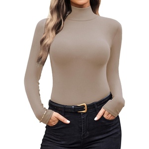 image:imageEkouaer Women Turtleneck Shirt Long Sleeve Layer Tops Basic Ribbed Tees Soft Stretch Thermal Undershirts Lightweight BlouseKhaki2