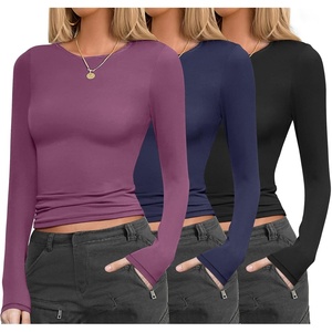 image:imageEkouaer Womens 3 Pack Long Sleeve Shirts Fitted Tops Base Layering Tight Thermal Undershirts XSXXLBlackNavyPurple