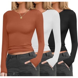 image:imageEkouaer Womens 3 Pack Long Sleeve Shirts Fitted Tops Base Layering Tight Thermal Undershirts XSXXLBlackWhiteLight Brown