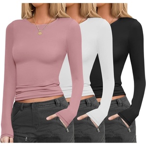 image:imageEkouaer Womens 3 Pack Long Sleeve Shirts Fitted Tops Base Layering Tight Thermal Undershirts XSXXLBlackWhitePink