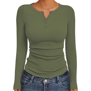 image:imageEkouaer Womens Long Sleeve Henley Shirts Button Ribbed Knit Tops Basic Layering Slim Fit Soft Thermal Underwear TopsArmy Green