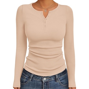 image:imageEkouaer Womens Long Sleeve Henley Shirts Button Ribbed Knit Tops Basic Layering Slim Fit Soft Thermal Underwear TopsBeige
