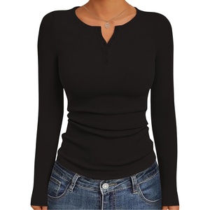 image:imageEkouaer Womens Long Sleeve Henley Shirts Button Ribbed Knit Tops Basic Layering Slim Fit Soft Thermal Underwear TopsBlack