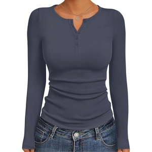 image:imageEkouaer Womens Long Sleeve Henley Shirts Button Ribbed Knit Tops Basic Layering Slim Fit Soft Thermal Underwear TopsDark Gray
