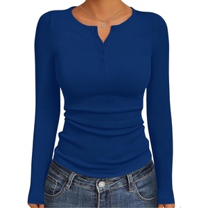 image:imageEkouaer Womens Long Sleeve Henley Shirts Button Ribbed Knit Tops Basic Layering Slim Fit Soft Thermal Underwear TopsNavy