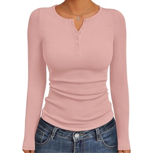 image:imageEkouaer Womens Long Sleeve Henley Shirts Button Ribbed Knit Tops Basic Layering Slim Fit Soft Thermal Underwear TopsPink