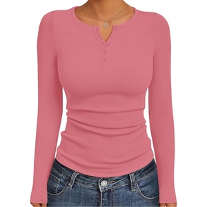 image:imageEkouaer Womens Long Sleeve Henley Shirts Button Ribbed Knit Tops Basic Layering Slim Fit Soft Thermal Underwear TopsRose Pink