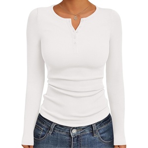 image:imageEkouaer Womens Long Sleeve Henley Shirts Button Ribbed Knit Tops Basic Layering Slim Fit Soft Thermal Underwear TopsWhite