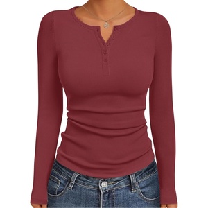 image:imageEkouaer Womens Long Sleeve Henley Shirts Button Ribbed Knit Tops Basic Layering Slim Fit Soft Thermal Underwear TopsWine Red