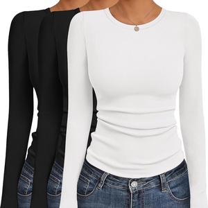 image:imageEkouaer Womens Long Sleeve Shirts 3 Packs Crew Neck Stretchy Fitted Tops Ribbed Base Layer Soft Thermal Undershirts TeeBlack  Black  White 3pcs