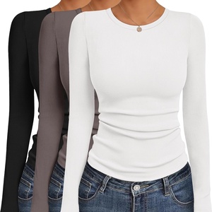image:imageEkouaer Womens Long Sleeve Shirts 3 Packs Crew Neck Stretchy Fitted Tops Ribbed Base Layer Soft Thermal Undershirts TeeBlack  Coffee Grey  White 3pcs