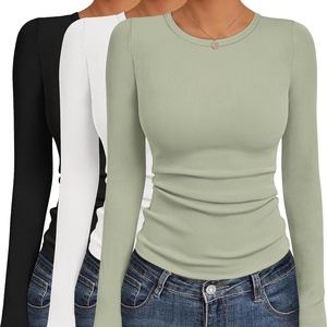 image:imageEkouaer Womens Long Sleeve Shirts 3 Packs Crew Neck Stretchy Fitted Tops Ribbed Base Layer Soft Thermal Undershirts TeeBlack  White  Light Green 3pcs