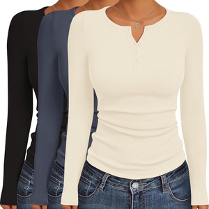 image:imageEkouaer Womens Long Sleeve Shirts 3 Packs Henley Button Down Tops Ribbed Slim Fit Base Layer Soft Thermal TeeBlack  Dark Gray  Cream 3pcs