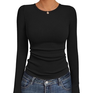 image:imageEkouaer Womens Long Sleeve Shirts Crew Neck Stretchy Fitted Ribbed Tops Basic Base Layer Soft Thermal Undershirts TeeBlack