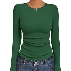 image:imageEkouaer Womens Long Sleeve Shirts Crew Neck Stretchy Fitted Ribbed Tops Basic Base Layer Soft Thermal Undershirts TeeGreen