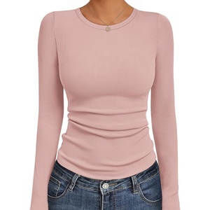 image:imageEkouaer Womens Long Sleeve Shirts Crew Neck Stretchy Fitted Ribbed Tops Basic Base Layer Soft Thermal Undershirts TeePink