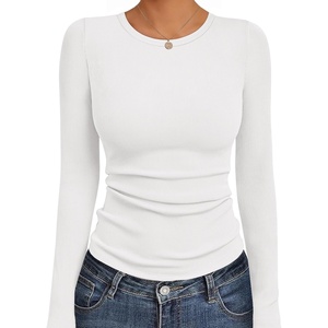 image:imageEkouaer Womens Long Sleeve Shirts Crew Neck Stretchy Fitted Ribbed Tops Basic Base Layer Soft Thermal Undershirts TeeWhite