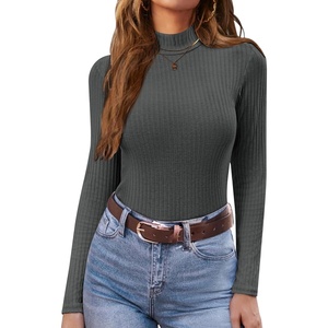 image:imageEkouaer Womens Mock Turtleneck Long Sleeve Shirts Ribbed Knit Lightweight Pullover Sweater Stretch Fitted Thermal TopDarkgrey