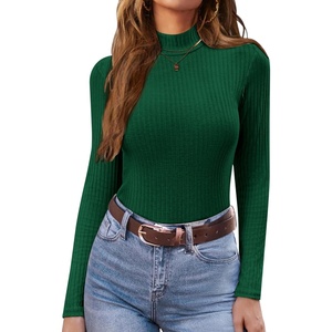 image:imageEkouaer Womens Mock Turtleneck Long Sleeve Shirts Ribbed Knit Lightweight Pullover Sweater Stretch Fitted Thermal TopGreen